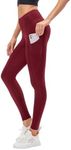 Drsshnx Women's High Waisted Yoga Pants，Casual Gym Leggings Workout Pants with Pockets，Fleece Leggings for Women, Red L