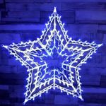 Christmas 100 LED Star Silhouette Light: Plug-in Main Powered Xmas Decorations, Chaser Lights for Windows, Outdoor & Indoor Decor - Wall Hanging, Gift for Home Living Room (50cm) (Blue & White)