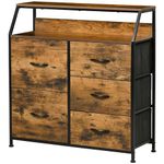 HOMCOM Fabric Chest of Drawers, Industrial Bedroom Dresser, 5 Drawer Storage Unit with Open Shelf for Living Room, Rustic Brown