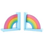 NIKKY HOME Wooden Rainbow Book ends Non-Skid Cute Bookends Book Stoppers for Girls Home Children's Room Classroom Nursery Decor, Pack of 2