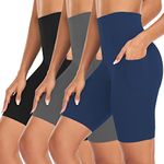 NEW YOUNG 3 Pack Biker Shorts for Women with Pockets High Waisted 8''Tummy Control Black Workout Yoga Short Pants