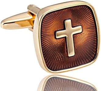 Amazing Mens Stainless Steel Cufflinks with Golden Holy Cross