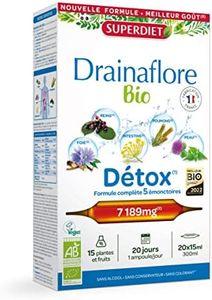 SUPERDIET-DRAINAFLORE BIO - Drainage & Détox- Détox des 5 émonctoires -Fabrication française -20 ampoule de 15 ml