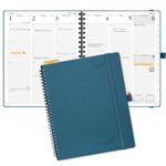 POPRUN 2025 Agenda 8.5" x 10.5" with Hourly Schedule & Vertical Weekly Layout - 2025 Weekly Planner for Time Management, Monthly Tabs, Pen Holder, Spiral Bound,Leather Soft Cover - Navy Blue