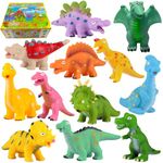 ANUOEXGO Baby Dinosaur Bath Toys for Toddler, 12 PCS Mold Free Kids Bathtub Pool Toys Dinosaur Bath Toys for Kids 3-5 Baby Shower Toys Rubber Dino Toys for Kids 3-5 Christmas Birthday Gifts (No Hole)