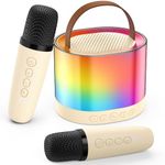 JYX Mini Karaoke Machine for Kids Adults, Portable Bluetooth Speaker with 2 Microphones, Support TF/AUX Input/Funny Magic Voice, Gifts for Birthday Party Boys & Girls Age 4 5 6 7 8+ Years Old (Beige)