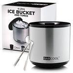 Barcool Ice Bucket with Lid and Ice Tongs | 4 Litre | Round & Double Walled Insulation | Perfect for Home Bars, Pubs, Restaurants, BBQs and Picnics (Silver)