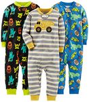 Simple Joys by Carter's Baby Boys' Toddler 3-Pack Snug Fit Footless Cotton Pajamas, Monsters/Dino/Construction, 3T