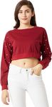 Miss Chase Women's Maroon Cotton Pearl Crop Top (MCAW18TP11-55-143-05_Maroon_Large)