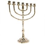 Brass / Copper Authentic 7 Branched 15 Inch Height Israel Vintage Menorah Candle Holder From Jerusalem + Menorah golden key chain!