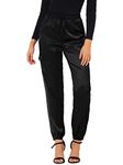 Allegra K Women's Drawstring Elastic High Rise Silky Satin Cargo Pants Black Medium