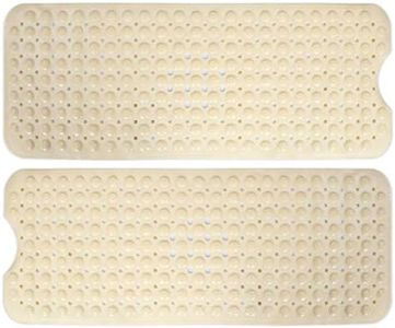 HOKIPO PVC Extra Long Bath Tub Mat with Anti-skid Suction Cups (Beige, 40 cm X 100 cm) - 2 Pieces