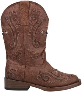 Roper Faith Square Toe Bling Cowgirl Boot (Toddler/Little Kid), Brown, 1 M US Little Kid