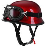 Yesmotor Helmet Half Shell German Motorcycle Helmet with Cycling Glasses - DOT Approved (Medium, Red & Black Goggles)