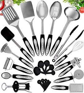 Home Hero Set Ustensiles de Cuisine Anti Adhésif Résistant (Ustensiles en inox, 25 pièces)