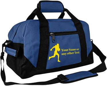 Personalized Passion 14” Small Sports Duffel Bags for Kids - Waterproof Travel Duffle with Name & Football Design - Navy Blue Two-Toned Kids Weekender Bag for Boys and Girls