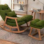 DESIGNER LIBRARY- Rocking Chair with Ottoman for Bedroom, Family Room, Guest Room | arm Chair | Accent Chair | Wood Chairs for Living Room (Dark Green)