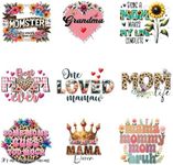 9pcs Mama Best Mom Ever Iron On Heat Transfer Stickers Ready to Press Vinyl Decal Patches for Jeans T-Shirt Jackets Backpacks Pillows DIY Appliques Decor