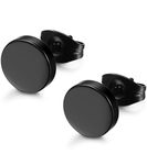 FIBO STEEL Stainless Steel Black Stud Earrings for Men Women, 3mm-8mm Available