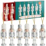 THE TWIDDLERS 6 PCS Mini Nutcracker Ornaments for Christmas Tree (Silver, White) 4" Nut Crackers Christmas Decorations, Wooden Nutcracker Ornaments, Cascanueces De Navidad, Xmas Tree Hanging Ornaments