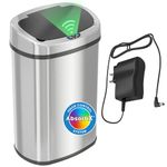 SensorCan 13 Gallon Trash Can Kitchen Garbage Can with AC Adapter and Odor Filter, Stainless Steel Home Office Home Office Work Bedroom Living Room Garage Trashcan Wastebasket Slim Lage Capacity