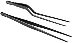 O'Creme Culinary Stainless Steel Tweezer Tongs Set of 2 - One 10 Inch Straight and One 8 Inch Offset