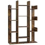 VASAGLE Bookshelf, Tree-Shaped Bookcase with 13 Storage Shelves, 33.9”L x 9.8”W x 55.1”H, Rustic Brown ULBC67BXV1