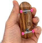 Teak Tuning Prolific Complete Fingerboard with Upgraded Components - Pro Board Shape and Size, Bearing Wheels, and Trucks - 32mm x 97mm Handmade Wooden Board - Pink Zebra Edition