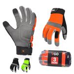 Vgo 3Pairs Safety Work Gloves,Builder Gloves,Gardening Gloves,Light Duty Mechanic Gloves(L,Black+Fluorescence Green+Orange,SL7584)