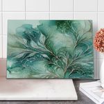 Ambesonne Teal Cutting Board, Abstract Marble Print Design of Greenery Clouds and Dreamy Leafy Peduncles, Decorative Tempered Glass Cutting and Serving Board, Large Size, Cadet Blue Dark Khaki