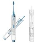 2 Pieces Travel Toothbrush with Built-in Toothpaste Tube, Folding Toothbrush Traveling Tooth Brushes for Hiking Camping Holidays Business Trip Backpacking School, Soft Bristle, with 2 Cleaning Brush