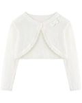 Domee Girls Knitted Cardigan Cotton Bolero Shrug Long Sleeve Solid Colour Cream White 5-6 Years (Manufacturer Size 120)