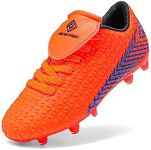 DREAM PAIRS Boys Girls Outdoor Soccer Cleats Football Shoes, Orange/Black, 6 Big Kid