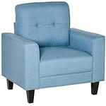 HOMCOM Fabric Accent Chair, Tufted Upholstered Armchair, Modern Living Room Chair with Wood Legs Thick Padding for Bedroom, Light Blue