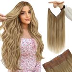 YoungSee 135G Wire Hair Extensions Ombre Brown Wire Real Human Hair Extensions Balayage Light Brown with Blonde Long Hair Extensions for Women Wire 24 Inch Layered Hair Extensions for Women