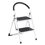 Navaris 2 Step Steel Ladder - Small Folding Foldable Fold Away Household Step-Ladder for Kitchen with Non Slip Mats - 330lbs Load Capacity