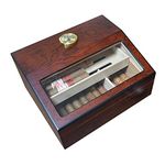 Cigar Humidors,Acanyewit Spanish Cedar Handmade Cigar Box with Thermometer Hygrometer, Handcrafted Desktop Cigar Humidor Box with Glass Top Display,Hold 25-50 Cigars