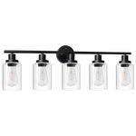 Unicozin Modern Matte Black 5 Lights Wall Lights, Wall Sconces Light with Clear Glass Shade, Vanity Light Fixtures for Bathroom, Living Room, Kitchen, Bedroom, E26 Base (Bulbs Not Included)