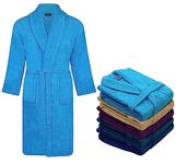 Mens and Ladies Nightwear Dressing Gown Bathrobe - 100% Cotton - Terry Towelling Adult Shawl Collar Bath Robe Unisex - For Gym Shower Spa Hotel Holiday (as8, alpha, m, regular, regular, Aqua)