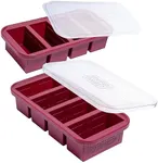 Souper Cubes 1 Cup Silicone Freezer Molds With Lid - Easy Meal Prep Container and Kitchen Storage Solution - Silicone Freezer Trays With Lids for Food, Sauces, Desserts and More - Cranberry - 2-Pack