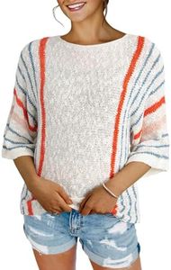 Dokotoo Womens Sweaters Casual Color Block Striped Lightweight Pullover