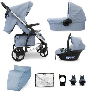 My Babiie MB200i 3-in-1 Travel System - Baby Pushchair, Carrycot, Infant Car Seat (R129 i-Size), Foldable, Includes Footmuff, Rain Cover, from Birth to 22kg (4 Years Approx.) - Blue Plaid