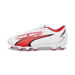 PUMA Ultra Play Fg/Ag Jr Soccer Shoe, White Black Fire Orchid, 1 UK