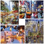 4 Pack Paint by Numbers for Adults，Landscape City Paint by Numbers for Adults Beginner,London Paris Venice New York Oil Painting for Home Wall Decor Inch12x16