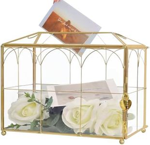 Ripprovt Glass Wedding Card Box with Slot, 10.2 x 5.9 x 7.9 Inches Handmade Vintage Gold Wedding Card Boxes for Reception, Keepsake, Baby Shower, Graduation, Party Decorative Box
