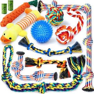 Zeaxuie Luxury Tough Dogs Toys for 5-50lbs Dogs -12 Pack Valued Dog Toys for Small,Medium Breed & Large Breed with Interactive Rope Toys,Squeaky Chew Toys for Teething