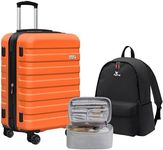 KEYTANG Explorer 20" Lightweight Hardside Expandable Luggage Spinner Wheels Carry on with Backpack and Makeup Bag, Orange, Zebra-3 Piece Set, 20" Lightweight Hardside Expandable Luggage Spinner Wheels