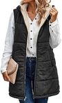 ECOWISH Women Long Puffer Vest: Fall Zip up Reversible Fleece Jacket 2024 Winter Warm Sleeveless Hooded Coat with Pockets, Black, Large