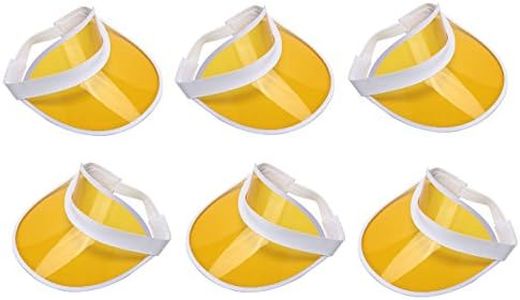 Nicky Bigs Novelties Retro Tennis Beach Plastic Sun Visors Hats, (Pack of 6), Yellow, One Size