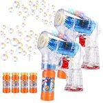 EPCHOO Bubble Gun for Kids, 2 PCS LED Light Up Bubble Machine Toy with 4 Bottles Bubble Solution, Bubble Blaster Gun Best Gift Indoor Outdoor Game for 3 4 5 6 7 8 Year Olds Children